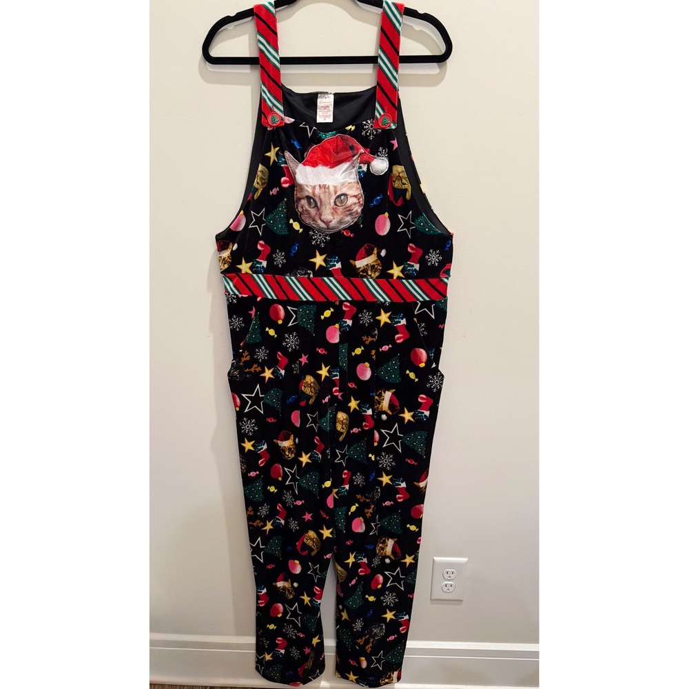 Women's 3XL Christmas Overalls 3D Stuffed Cat Holiday Novelty Bib